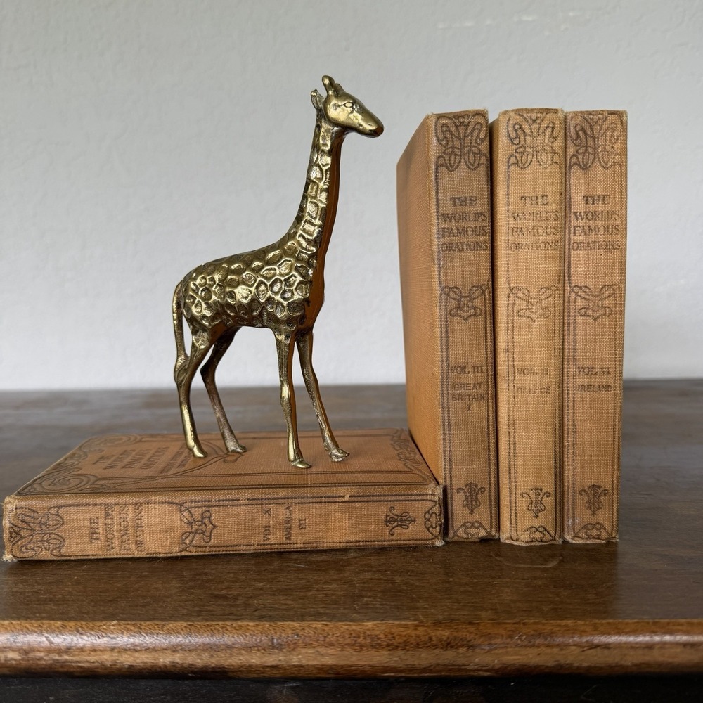 Vintage Solid Brass Giraffe Figurine 6 in. Mid Century Style Safari MCM Patina